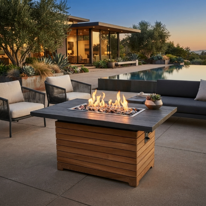 Darien Rectangular Gas Fire Pit Table with Everblend Top