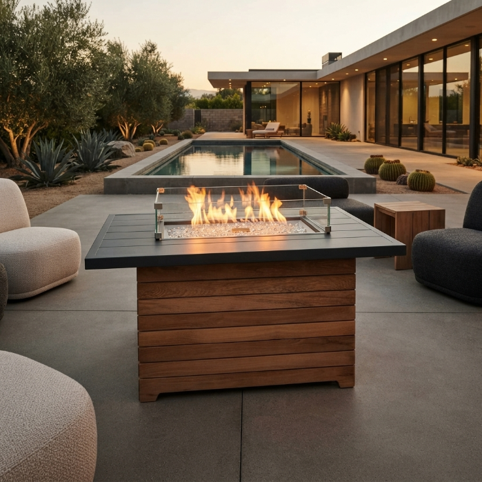Darien Rectangular Gas Fire Pit Table with Aluminum Top