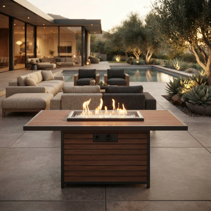Kenwood Rectangular Chat Height Umber Brown Gas Fire Pit Table