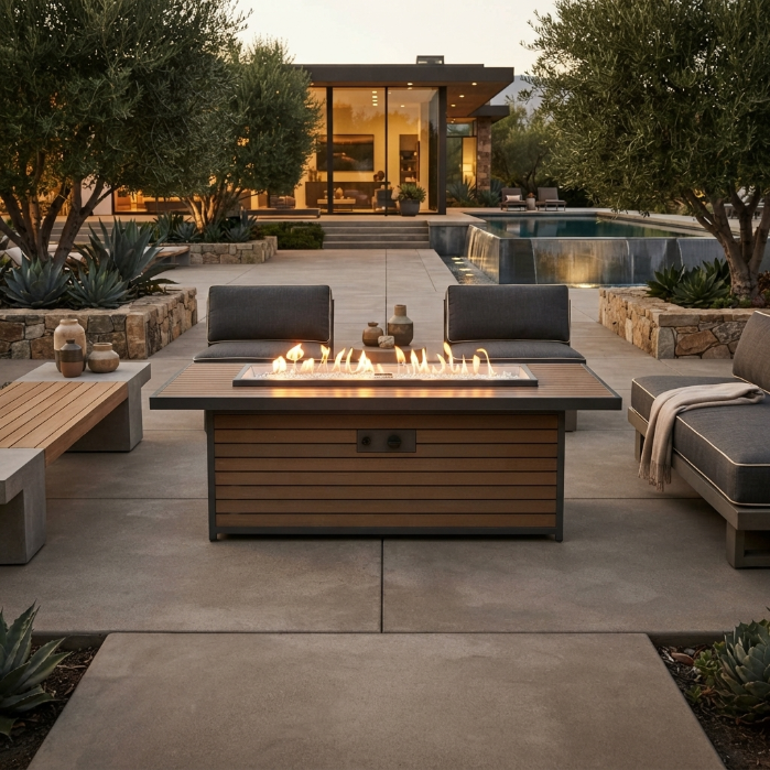 Kenwood Linear Chat Height Umber Brown Gas Fire Pit Table