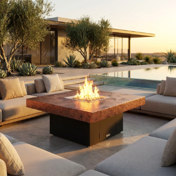COOKE Santa Barbara Fire Pit Table 48" x 48" x 21" - Hammered Copper Top