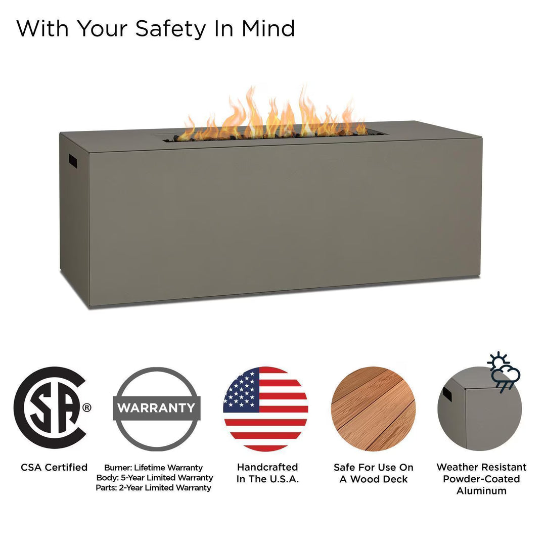 Covewood 58-Inch Rectangular Aluminum Natural Gas Fire Pit in Cloud Gray – Ships Propane with Conversion Kit