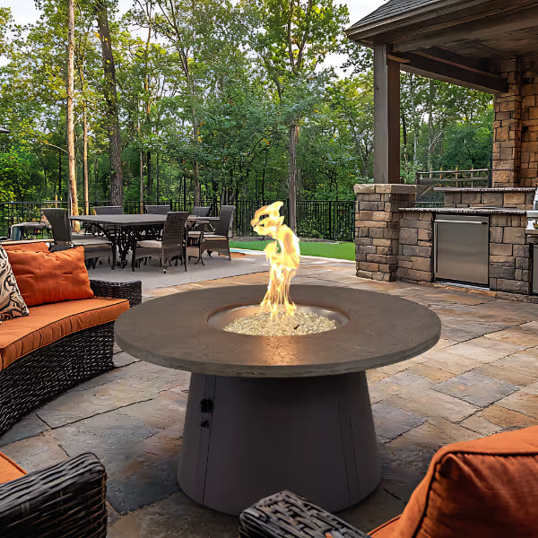 Outdoor GreatRoom Cirvalo 42" Round Gas Fire Pit Table – Fossil Brown Top & Brown Base