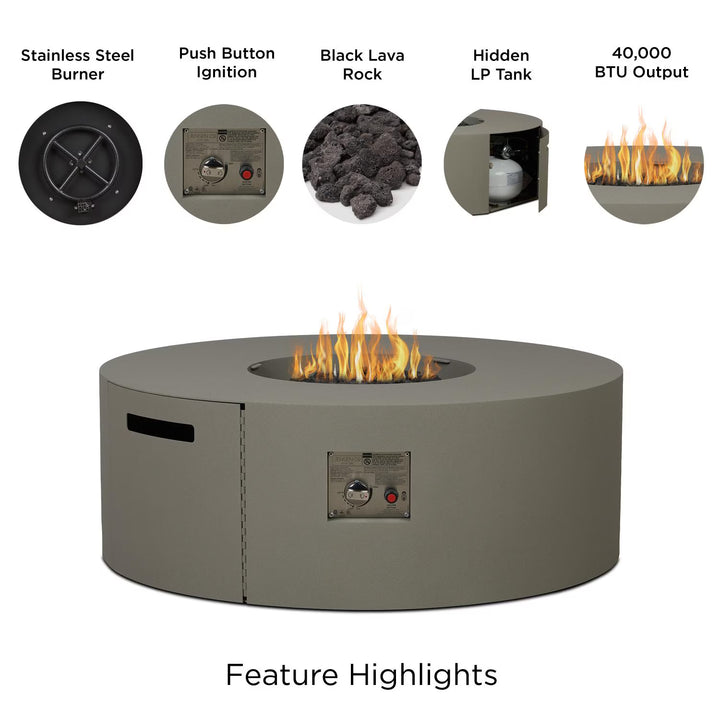 Covewood 41-Inch Round Aluminum Propane Fire Pit Table in Cloud Gray