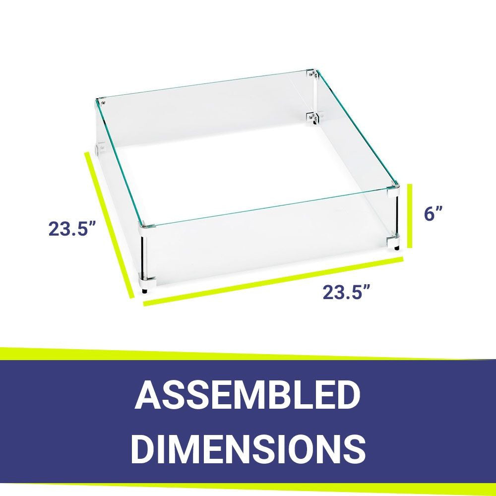 American Fire Glass FG-SQP-18 Fire Pit Glass Flame Wind Guard Square, 23.5x23.5-Inch