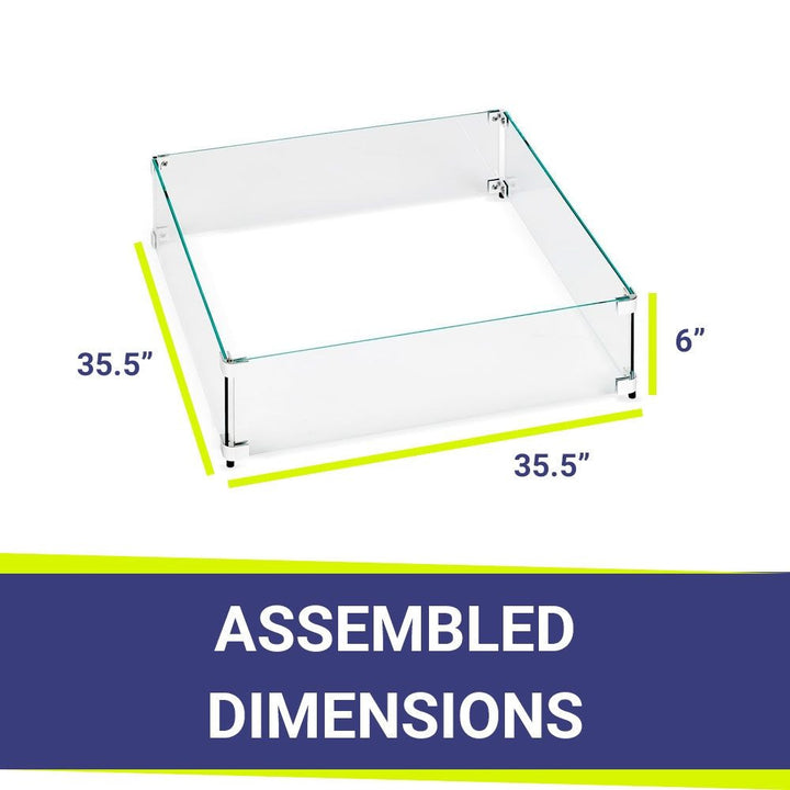 American Fire Glass FG-SQP-30 Fire Pit Glass Flame Wind Guard Square, 35.5x35.5-Inch