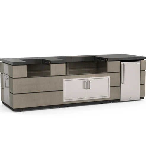 Fire Magic 115-Inch Contemporary Pre-Fab Outdoor Kitchen Island Bundle with Smoke Base & Polished Black Lava Counter