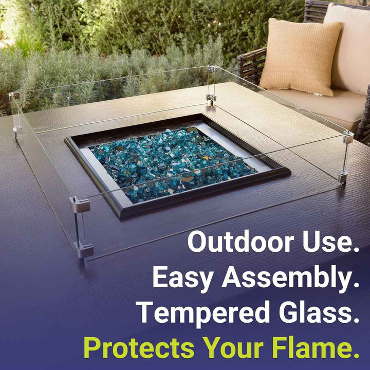 American Fire Glass FG-SQP-18 Fire Pit Glass Flame Wind Guard Square, 23.5x23.5-Inch