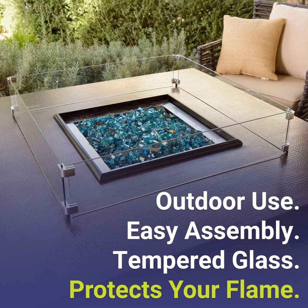 American Fire Glass FG-SQP-24 Fire Pit Glass Flame Wind Guard Square, 29.5x29.5-Inch