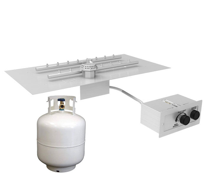 HPC 27" x 15" Rectangular Flat Pan SST Torpedo Push Button Ignition Flame Sensing Insert - Propane Fuel (Small Tank)