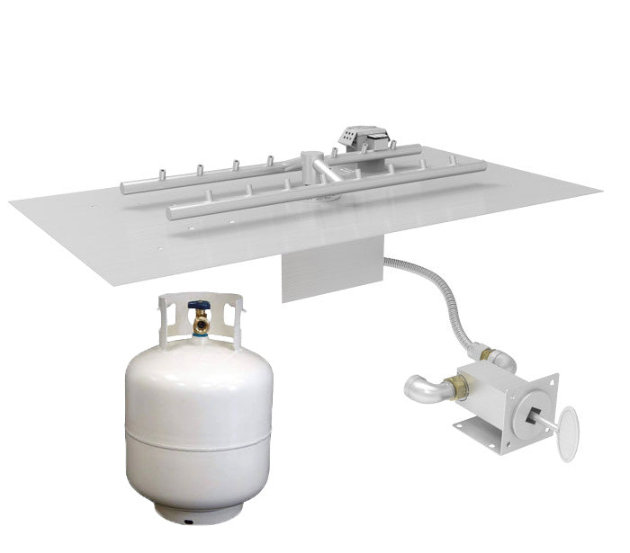 HPC 27" X 15" Rectangle Flat - SST Torpedo Match Lit H-Burner Insert - Propane Fuel (Small Tank)