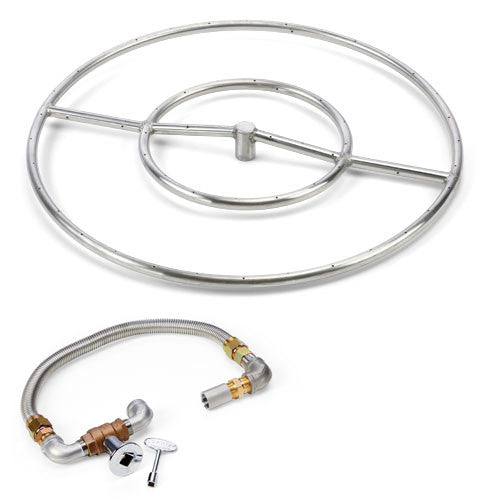 HPC Round Burner Kit – Stainless Steel Burner with Valve, Polished Flange & Flex Line, NG or LP (Multiple Sizes Available)