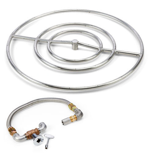 HPC Round Burner Kit – Stainless Steel Burner with Valve, Polished Flange & Flex Line, NG or LP (Multiple Sizes Available)