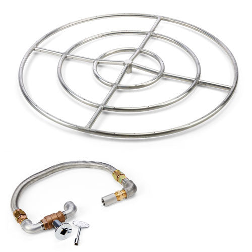 HPC Round Burner Kit – Stainless Steel Burner with Valve, Polished Flange & Flex Line, NG or LP (Multiple Sizes Available)