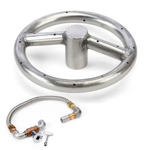 HPC Round Burner Kit – Stainless Steel Burner with Valve, Polished Flange & Flex Line, NG or LP (Multiple Sizes Available)