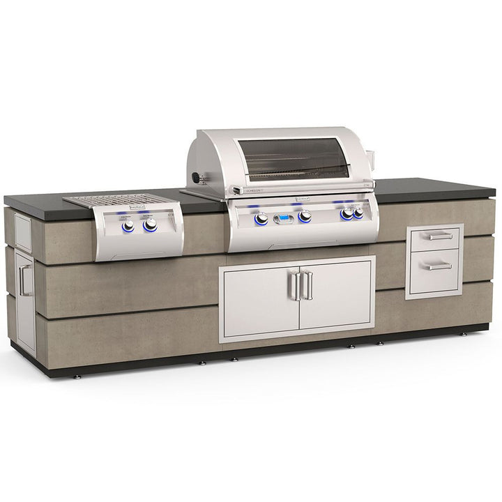 Fire Magic - 35” x 115” Contemporary Pre-Fab Grill Island Bundle with Double Drawer Cut-out - Custom BBQ Island