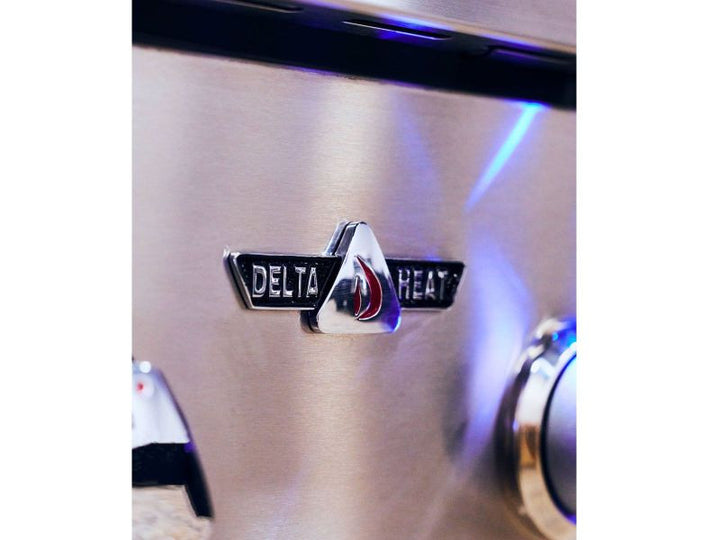 Delta Heat 32-Inch 3-Burner Built-In Gas Grill with Sear Zone, Infrared Rear Burner, & Rotisserie Kit - White Control Panel