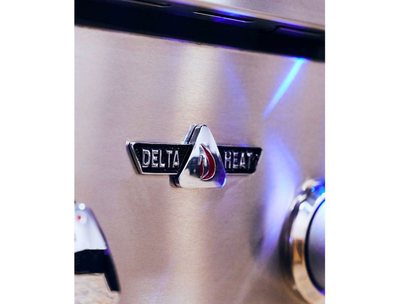 Delta Heat 32-Inch 3-Burner Built-In Gas Grill with Infrared Rear Burner & Rotisserie Kit - White Control Panel