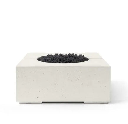 BRAVO 32" Square Outdoor Fire Feature, Sculptural Concrete Gas Fire Pit, Modern Patio Fire Pit