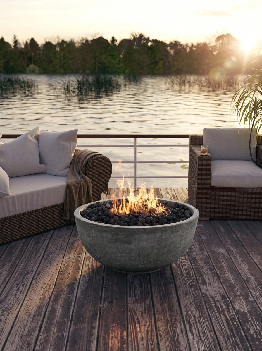 Moderno 1 Fire Bowl – 39" Hand-Crafted Concrete Gas Fire Pit (65,000 BTUs, Propane or Natural Gas)