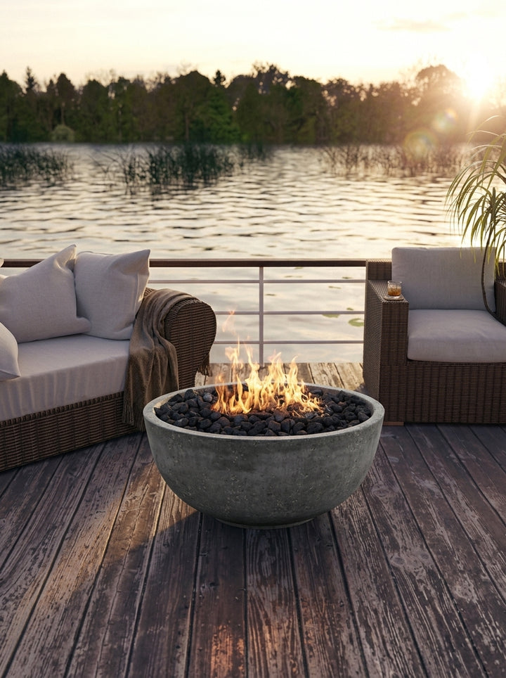 Moderno 1 Fire Bowl – 39" Hand-Crafted Concrete Gas Fire Pit (65,000 BTUs, Propane or Natural Gas)