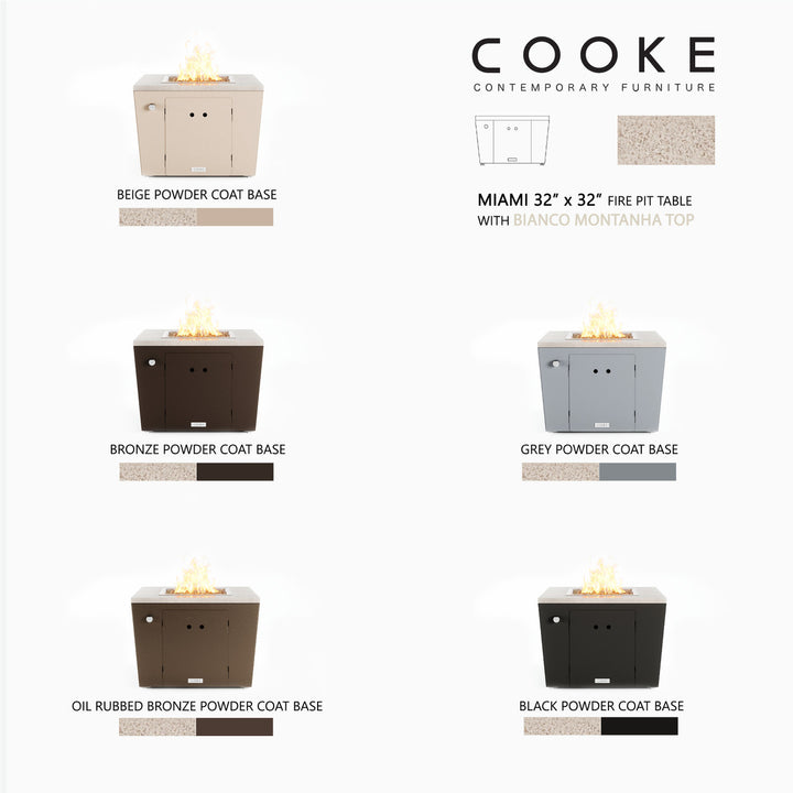 COOKE Miami Fire Pit Table 32" x 32" x 21" - Stone Top
