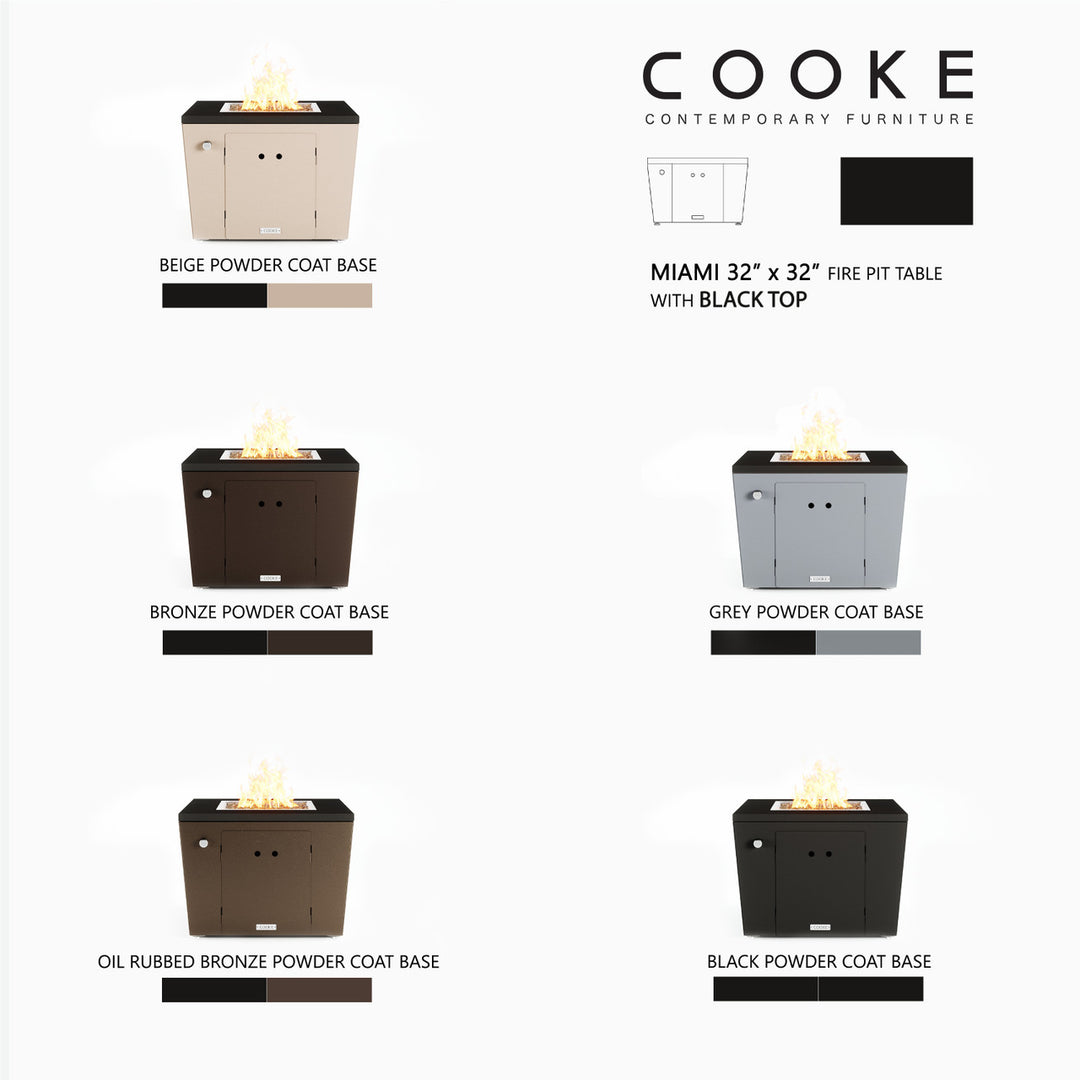 COOKE Miami Fire Pit Table 32" x 32" x 21" - Aluminum Top