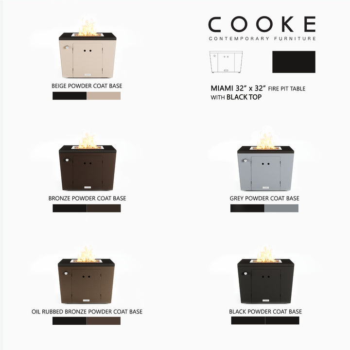 COOKE Miami Fire Pit Table 32" x 32" x 21" - Aluminum Top