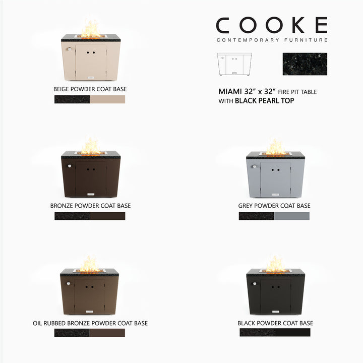 COOKE Miami Fire Pit Table 32" x 32" x 21" - Stone Top