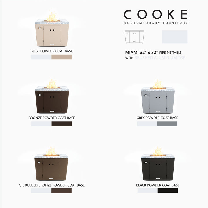 COOKE Miami Fire Pit Table 32" x 32" x 21" - Aluminum Top