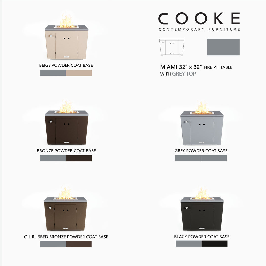 COOKE Miami Fire Pit Table 32" x 32" x 21" - Aluminum Top