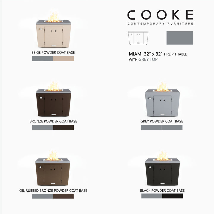 COOKE Miami Fire Pit Table 32" x 32" x 21" - Aluminum Top