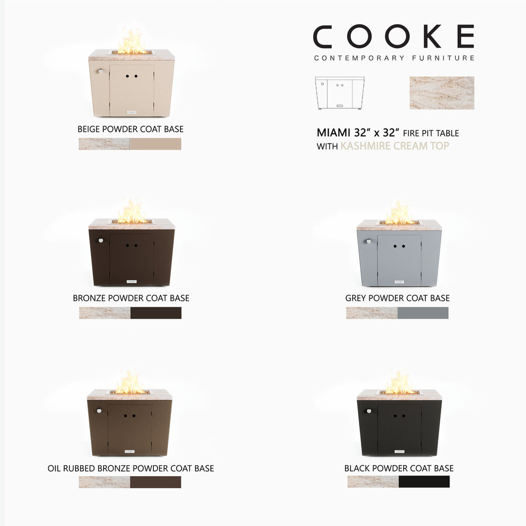 COOKE Miami Fire Pit Table 32" x 32" x 21" - Stone Top