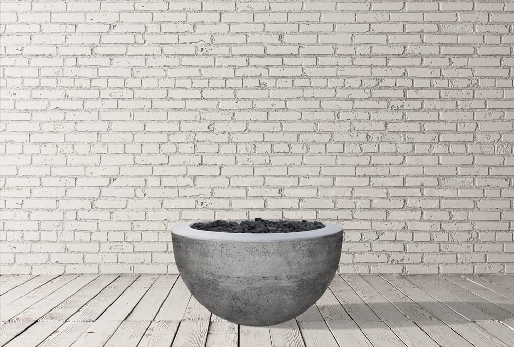 Moderno 3 Fire Bowl, 30" Round GFRC Outdoor Gas Fire Pit, Pewter Finish, 65,000 BTU