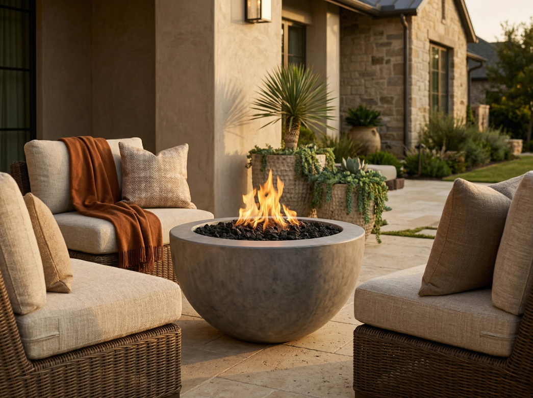 Moderno 3 Fire Bowl – 30" GFRC Fire Bowl (Pewter & Natural Finishes)