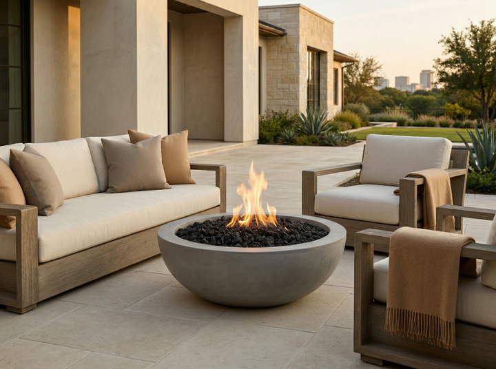 Moderno 4 Fire Bowl – 48" GFRC Fire Bowl (Pewter & Natural Finishes)
