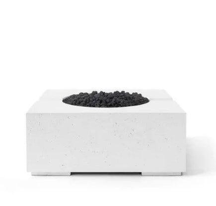 BRAVO 32" Square Outdoor Fire Feature, Sculptural Concrete Gas Fire Pit, Modern Patio Fire Pit