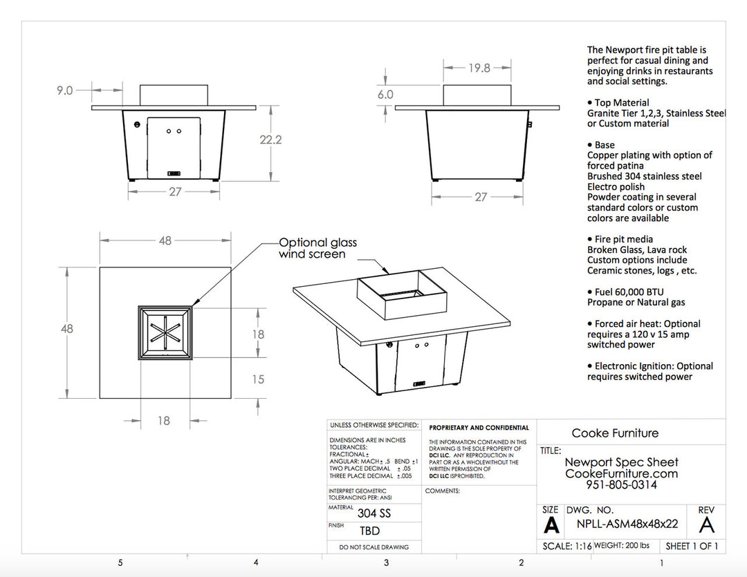 Newport Fire Pit Table 48x48