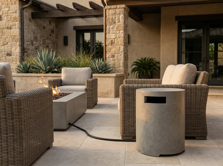 Orinda Propane Tank Enclosure – 15" Round GFRC Tank Cover (Pewter & Natural Finishes)