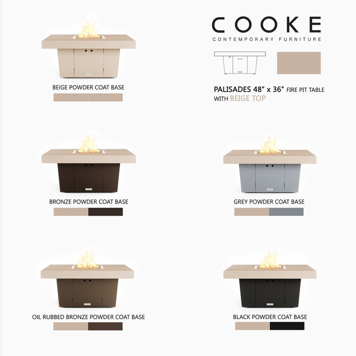 COOKE Palisades Fire Pit Table 48" x 36" x 21" - Aluminum Top