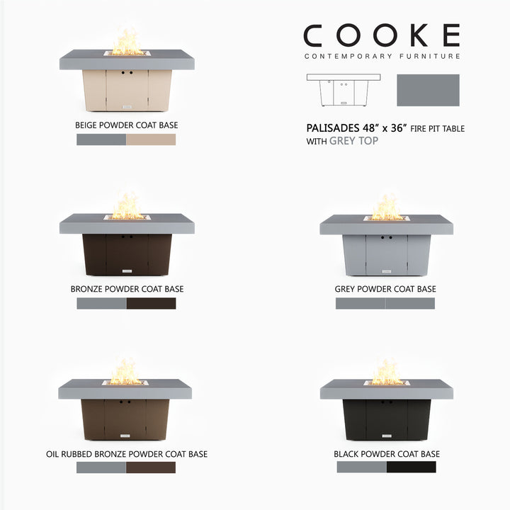 COOKE Palisades Fire Pit Table 48" x 36" x 21" - Aluminum Top