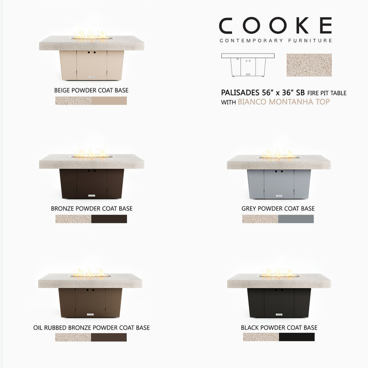 COOKE Palisades Fire Pit Table 52" x 36" x 21" - Stone Top with 4" Edge