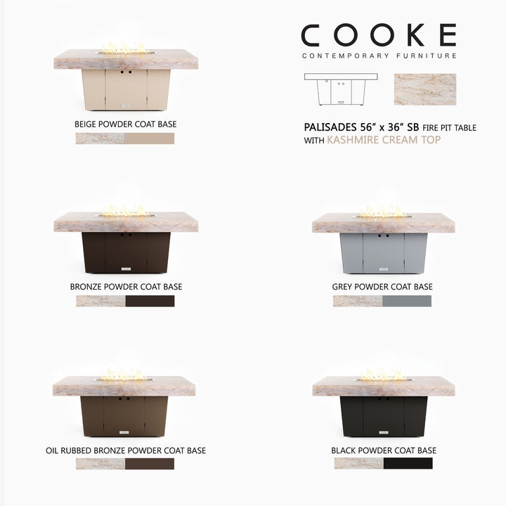 COOKE Palisades Fire Pit Table 52" x 36" x 21" - Stone Top with 4" Edge