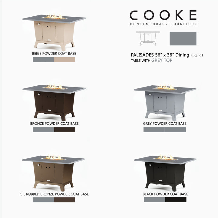 COOKE Palisades Fire Pit Table 52" x 36" x 30"- Aluminum Top