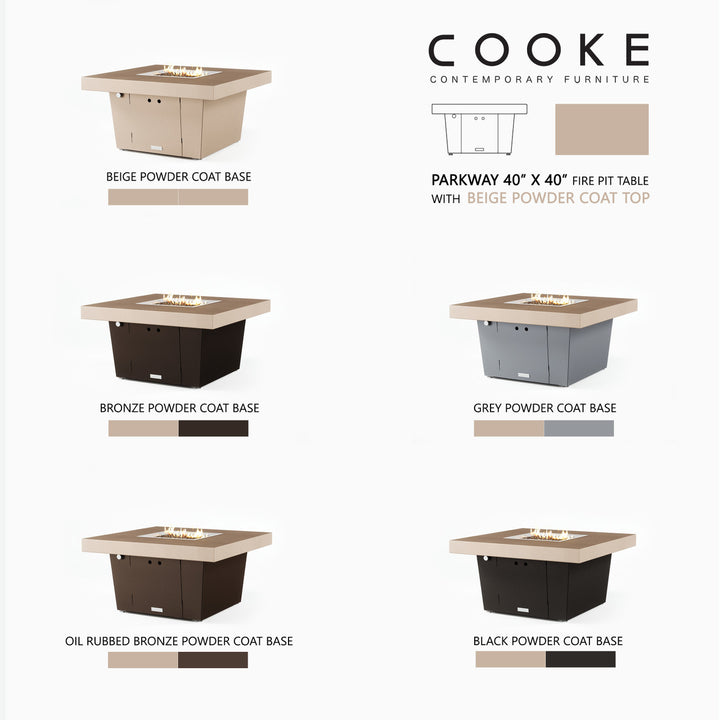 COOKE Parkway Fire Pit Table 40" x 40" x 21" - Aluminum Top