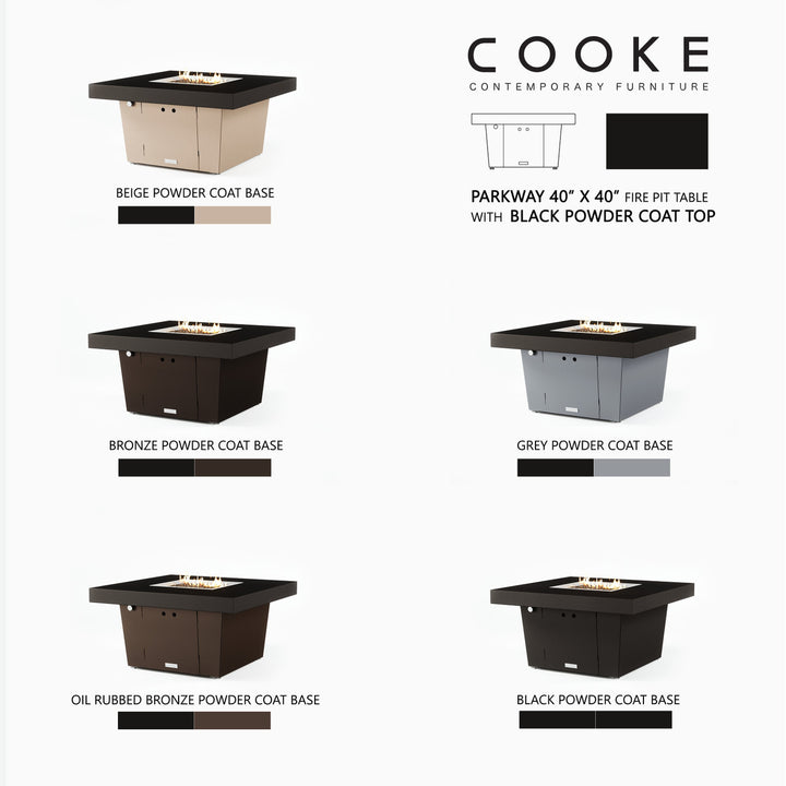 COOKE Parkway Fire Pit Table 40" x 40" x 21" - Aluminum Top