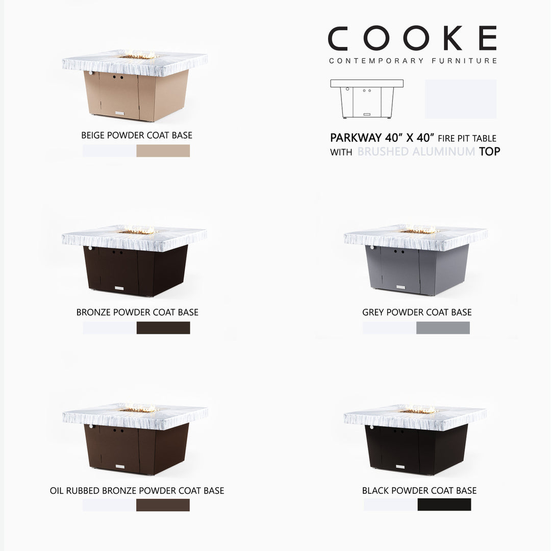 COOKE Parkway Fire Pit Table 40" x 40" x 21" - Aluminum Top