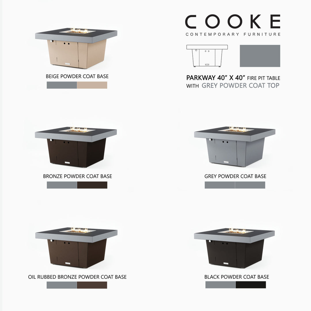 COOKE Parkway Fire Pit Table 40" x 40" x 21" - Aluminum Top