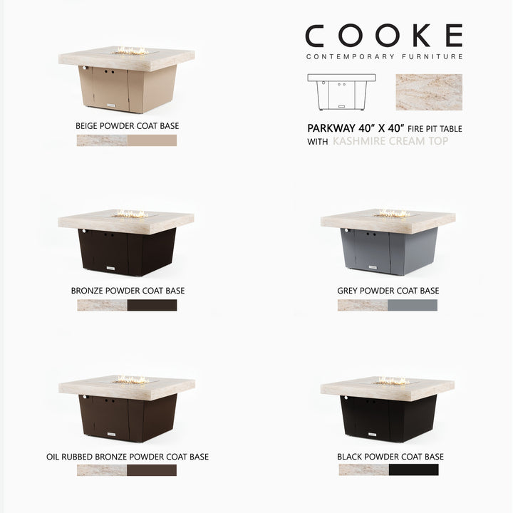 COOKE Parkway Fire Pit Table 40" x 40" x 21" - Stone Top