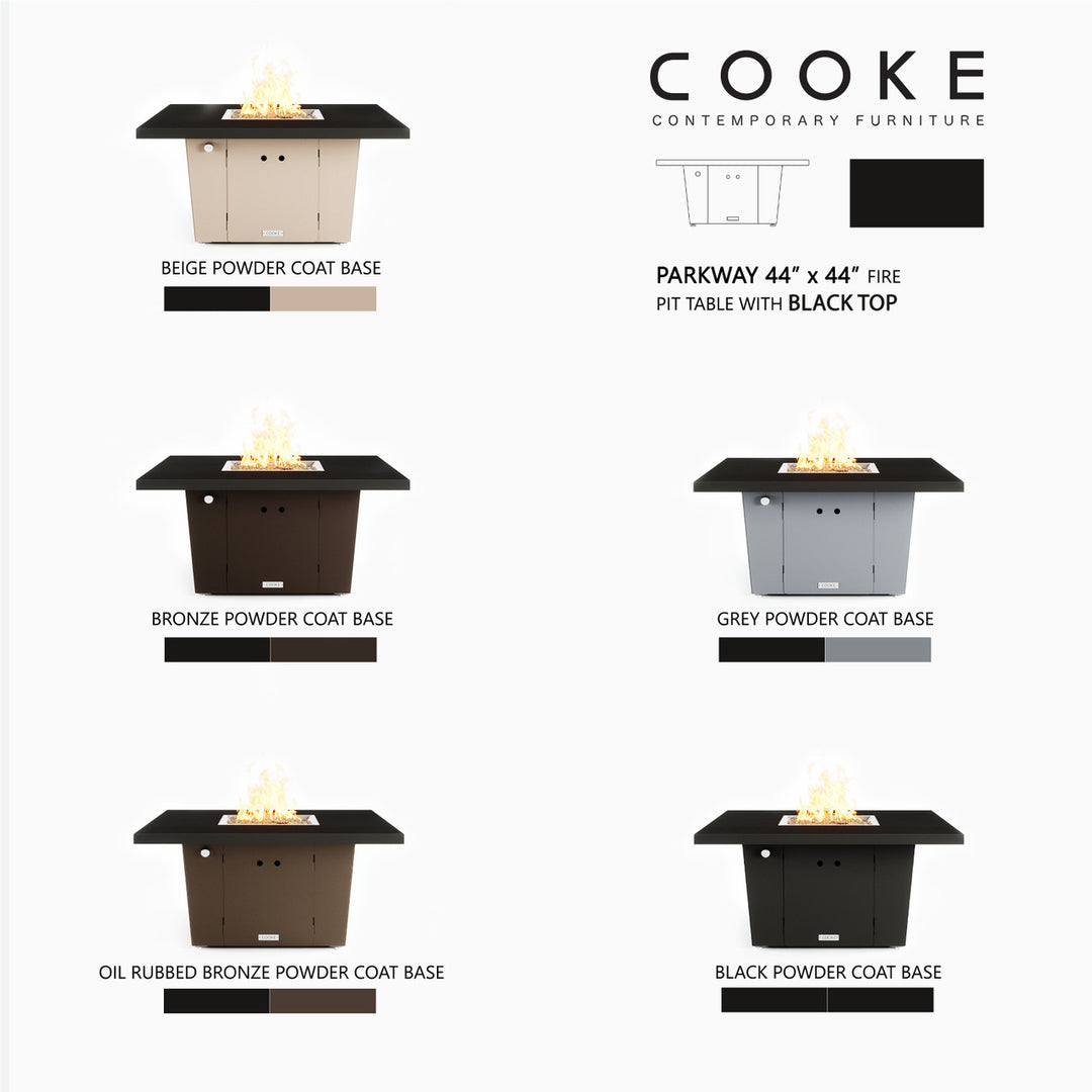 COOKE Parkway Fire Pit Table 44" x 44" x 21" - Aluminum Top